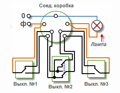 Проходной выключатель на три контакта и два положения